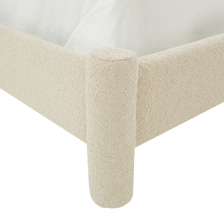 Beige Queen Upholstered Wood Frame Platform Bed