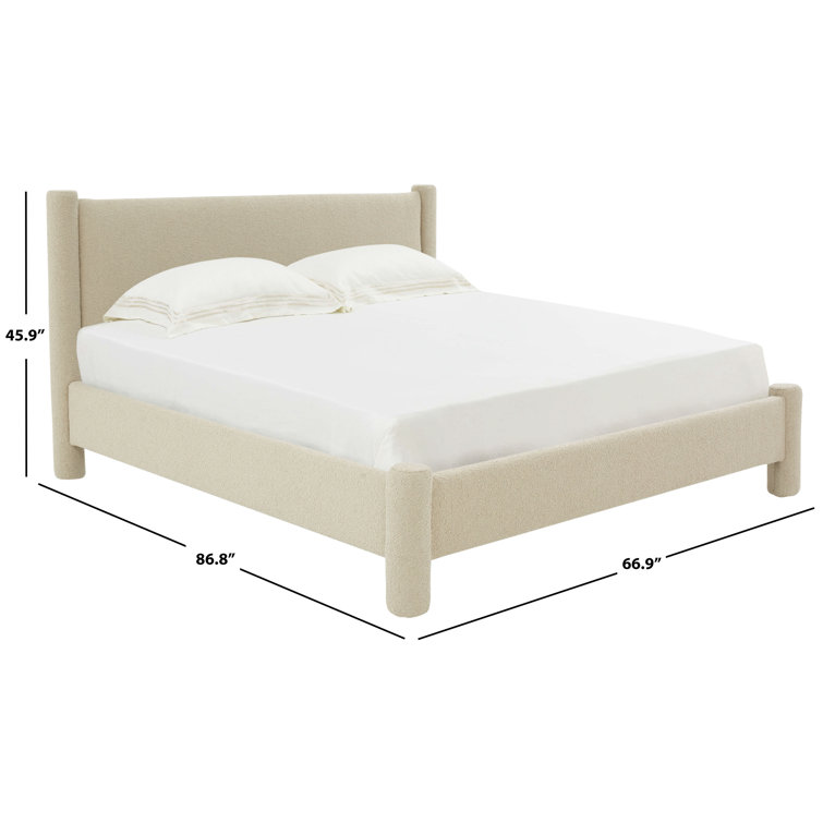 Beige Queen Upholstered Wood Frame Platform Bed