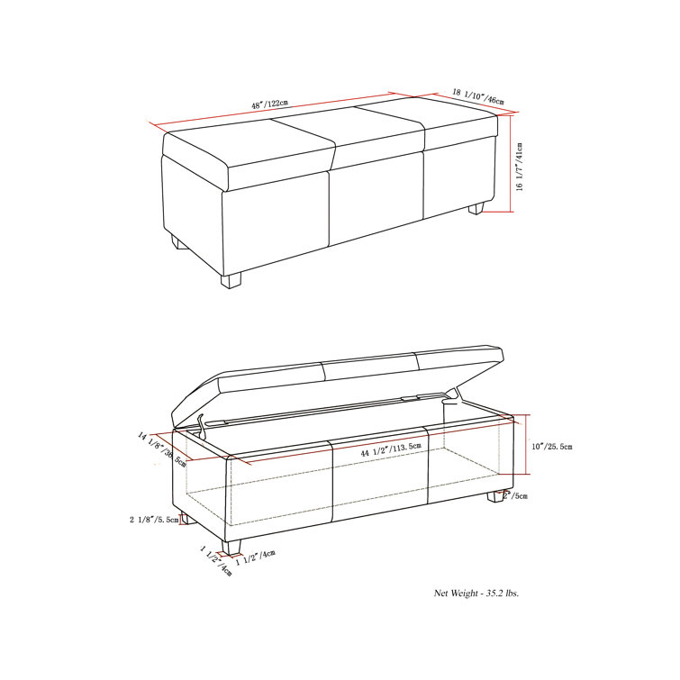 Fawn Brown Polyester Rectangular Storage Ottoman with Edge Stitching