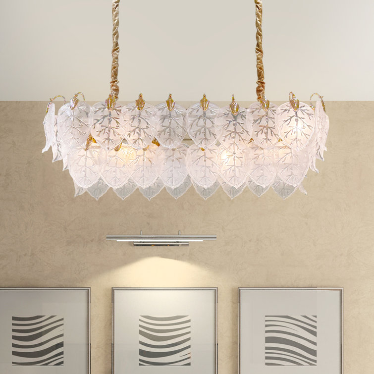 Autumn Frosted Glass Leaf 12-Light Chandelier