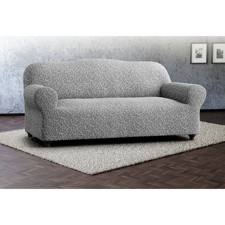 Gray Arabesco Stretch Sofa Cover with Jacquard Pattern