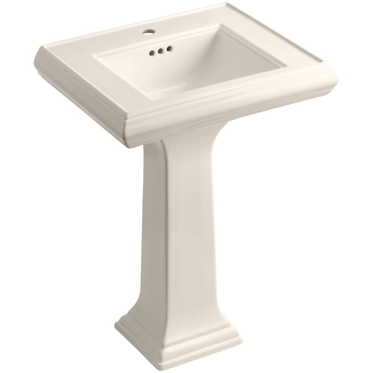 White Ceramic Pedestal Bathroom Sink with Decorative Edges