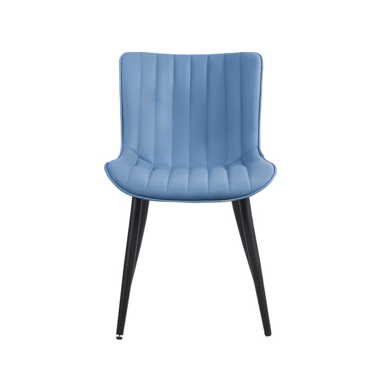 Blue Faux Leather Upholstered Side Chairs with Metal Legs, Set of 2