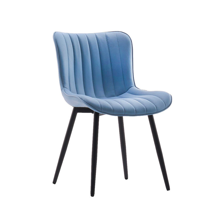 Blue Faux Leather Upholstered Side Chairs with Metal Legs, Set of 2