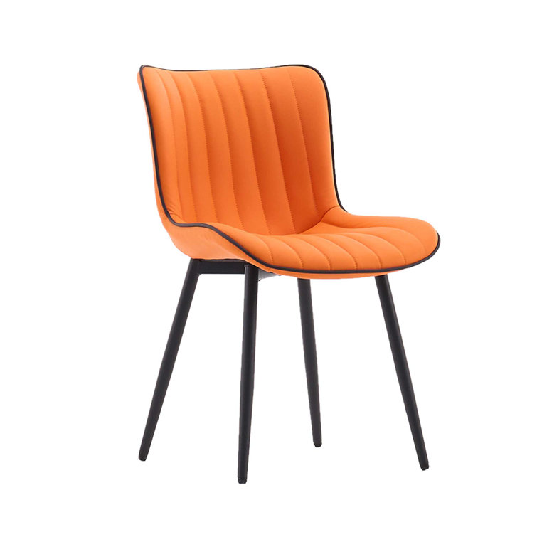 Orange Faux Leather Upholstered Side Chairs with Metal Legs, Set of 2