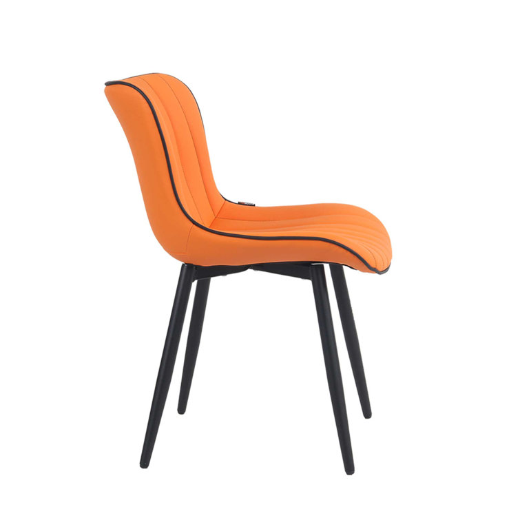 Orange Faux Leather Upholstered Side Chairs with Metal Legs, Set of 2
