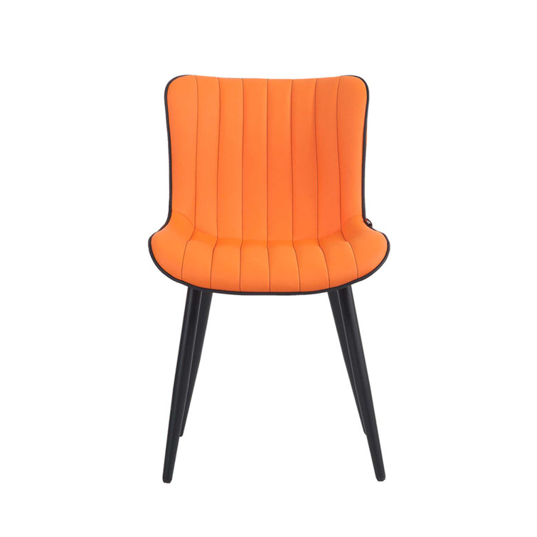 Orange Faux Leather Upholstered Side Chairs with Metal Legs, Set of 2