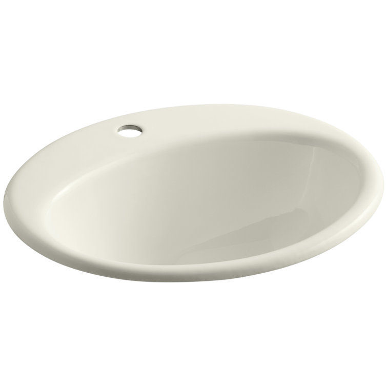 Biscuit Cast Iron Oval Drop-In Bathroom Sink