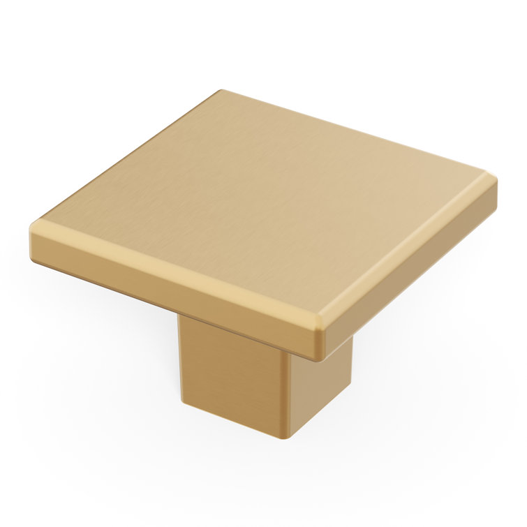 Brushed Brass Modern Square Cabinet Knob with Mounting Hardware