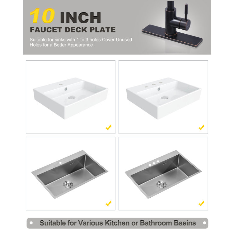 10" Chrome Stainless Steel Kitchen Sink Faucet Hole Cover Deck Plate