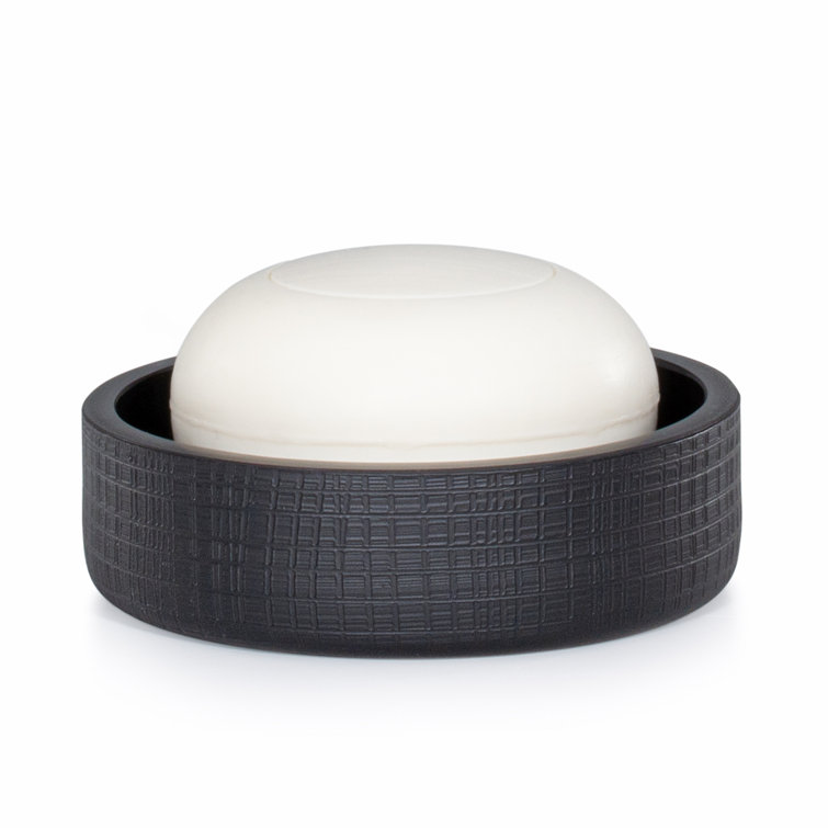 Cambric Black Round Glass Soap Dish with Enameled Finish