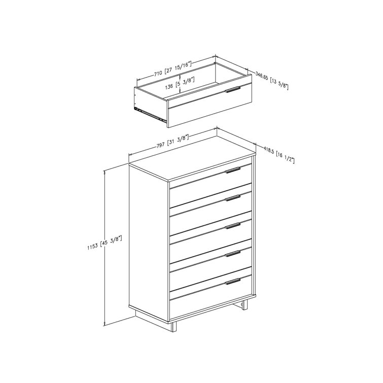Fynn Winter Oak Industrial 5-Drawer Kids' Chest