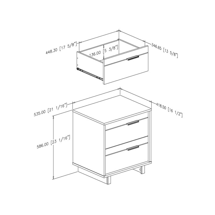 Fynn Rustic Oak 2-Drawer Nightstand with Black Metal Hardware