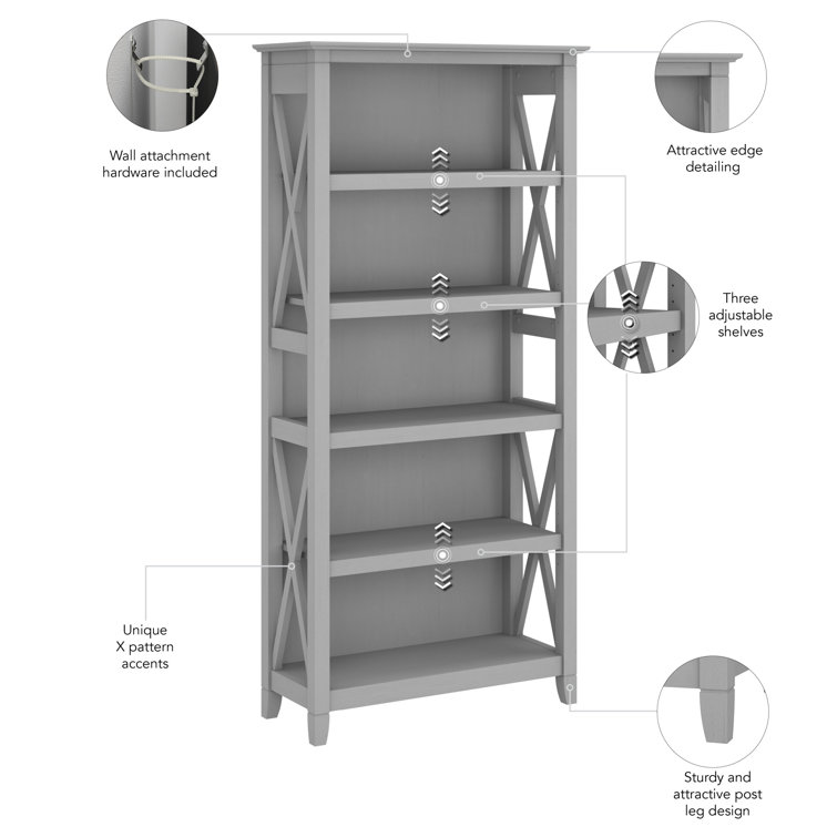 Cape Cod Gray Casual Farmhouse Engineered Wood 5-Shelf Bookcase