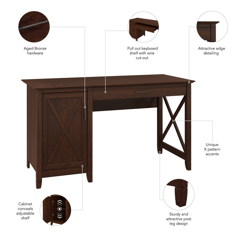 54'' Bing Cherry Wood Home Office Desk with Drawer and Keyboard Tray