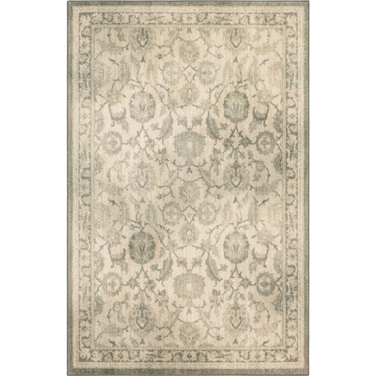 Gray Floral Motif Small Synthetic Accent Rug