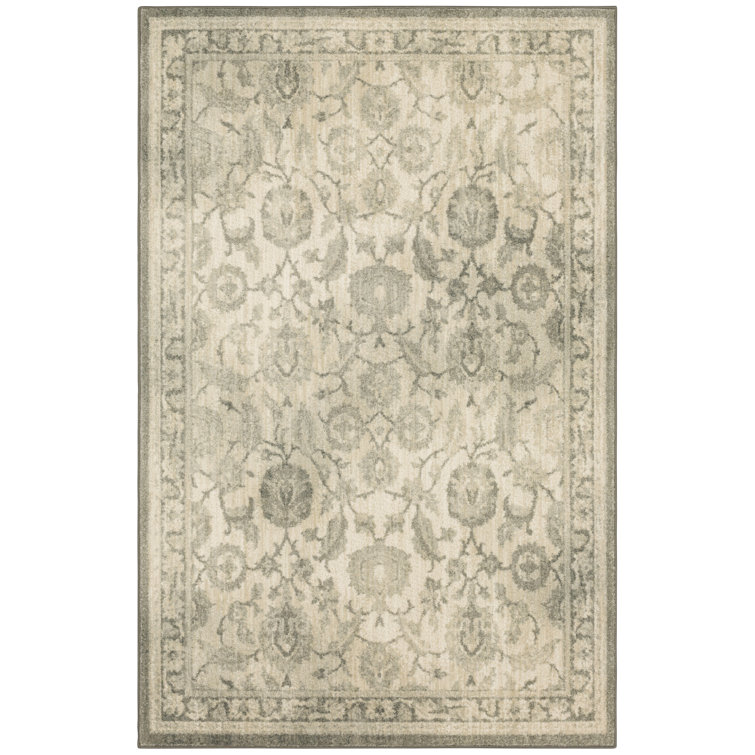 French Country Gray Floral Motif Silk Blend Area Rug 6'6" x 9'6"