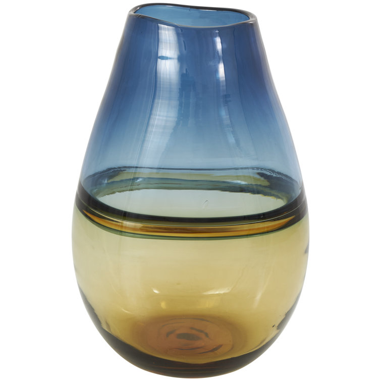Handcrafted Blue and Amber Glass Table Vase