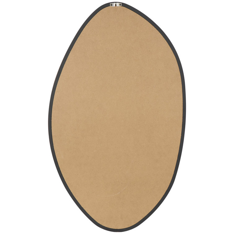 Asymmetrical Black Glass Wall Mirror with Wood Frame
