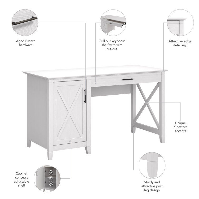 Key West 54'' Pure White Oak Computer Desk with Storage