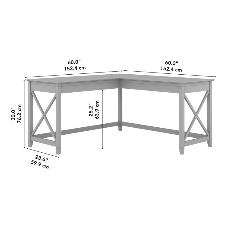 Cape Cod Gray L-Shaped Corner Desk with X-Pattern Accents