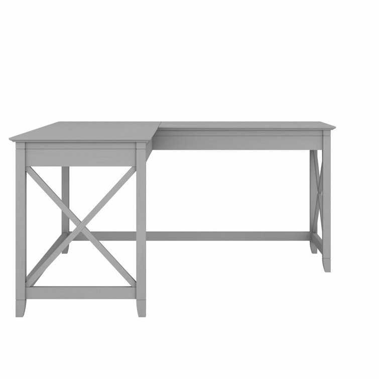 Cape Cod Gray L-Shaped Corner Desk with X-Pattern Accents