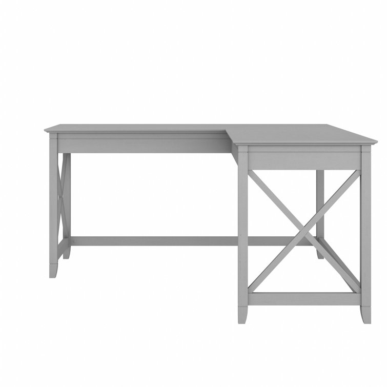 Cape Cod Gray L-Shaped Corner Desk with X-Pattern Accents