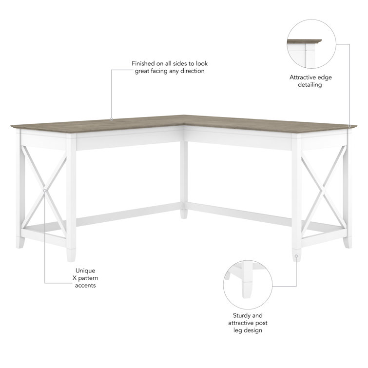 Key West 60" Reclaimed Pine L-Shaped Corner Desk in Pure White