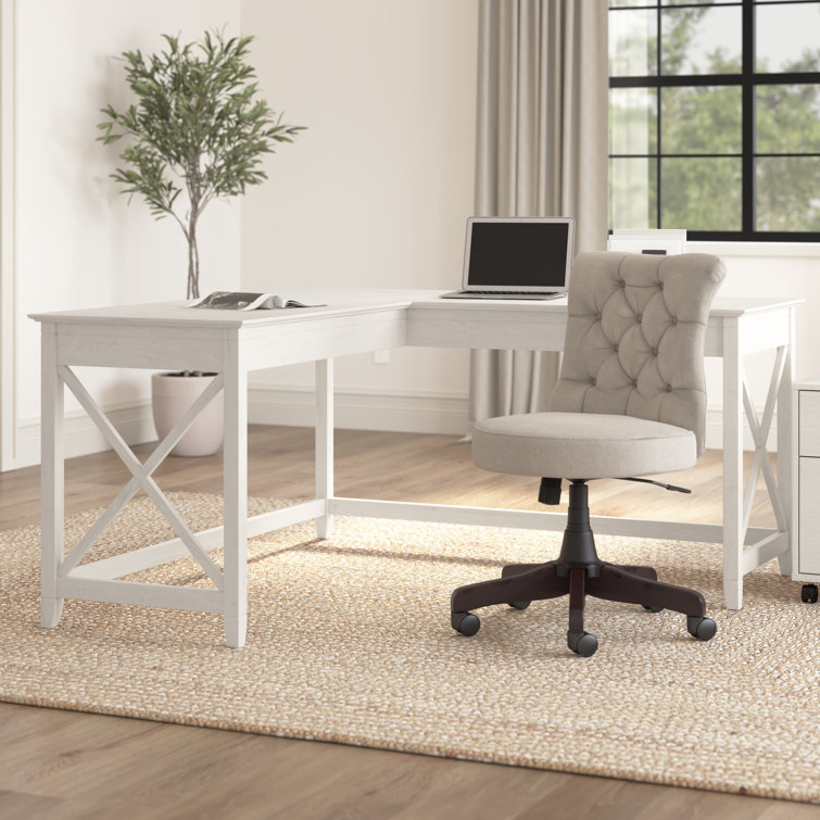 Key West Linen White Oak 60" L-Shaped Computer Desk