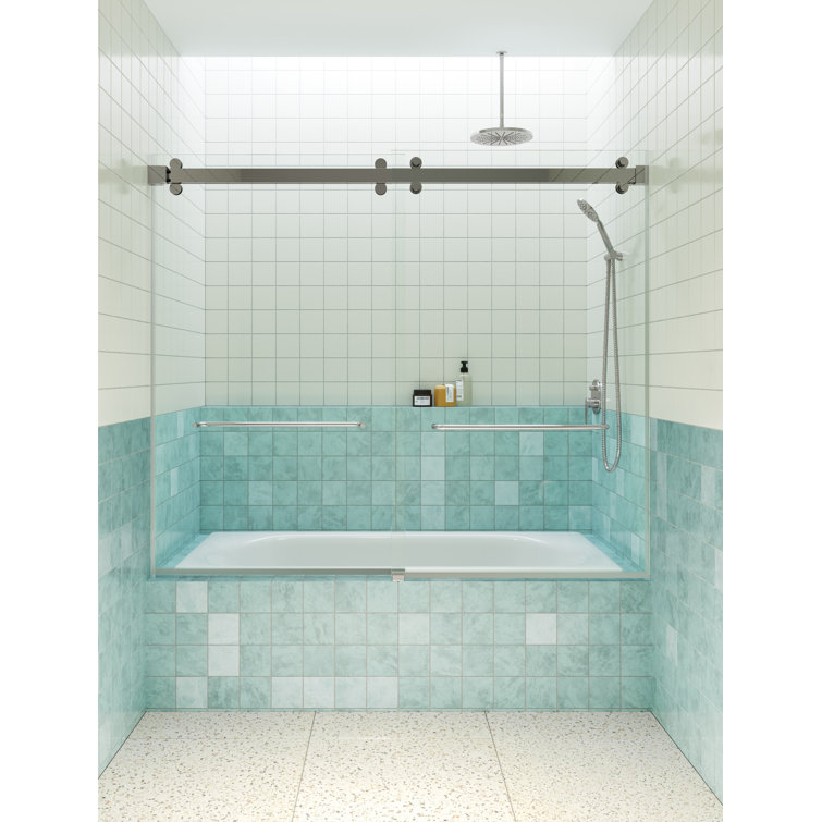 Polaris 60 in. Frameless Sliding Bathtub Door with Chrome Finish