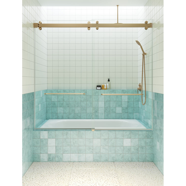 Polaris 60" x 66" Frameless Brushed Bronze Sliding Bathtub Door