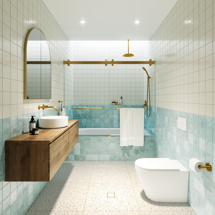 Polaris 60 in. Satin Brass Frameless Sliding Bathtub Door