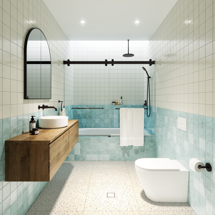 Polaris 60" Matte Black Frameless Sliding Bathtub Door
