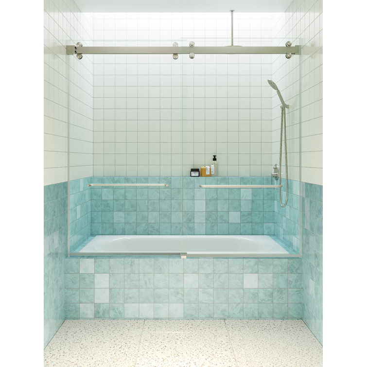 Polaris Frameless Brushed Nickel Sliding Bathtub Door