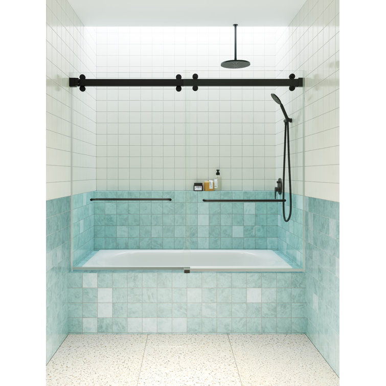 Polaris 60" Matte Black Frameless Sliding Bathtub Door