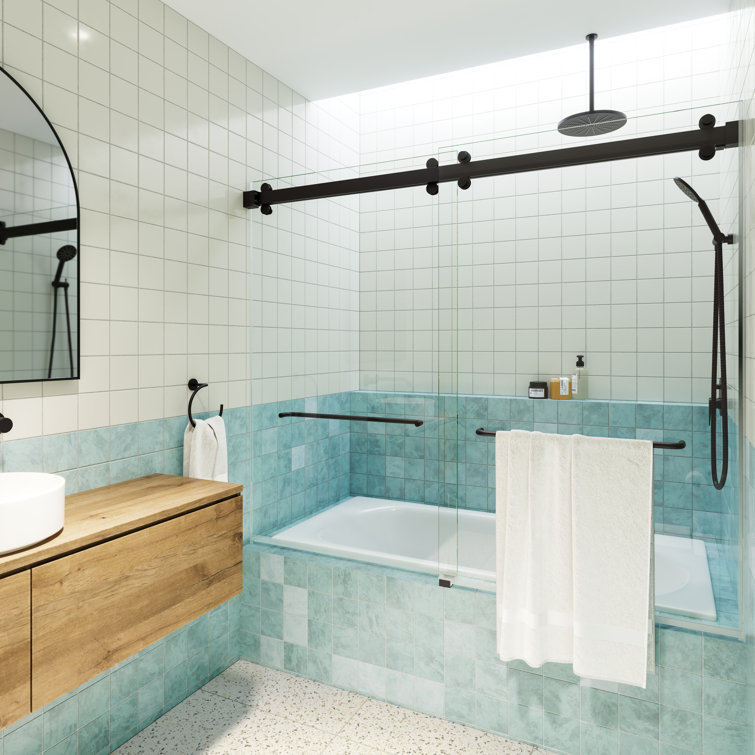 Polaris 60" Matte Black Frameless Sliding Bathtub Door