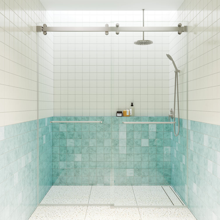 Polaris Frameless Brushed Nickel Sliding Shower Door, 60 x 78 in