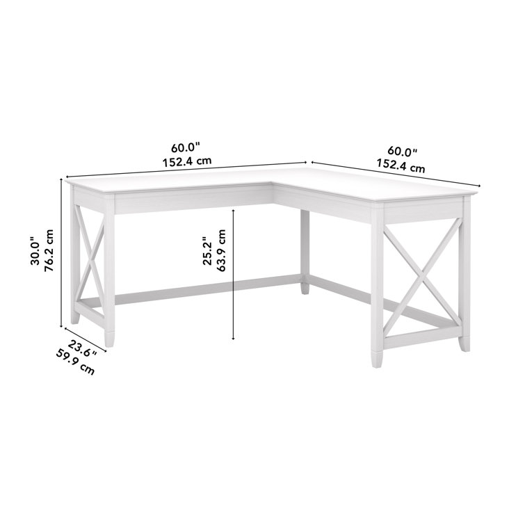 Pure White Oak 60" Corner Desk with Drawer and X-Shaped Sides