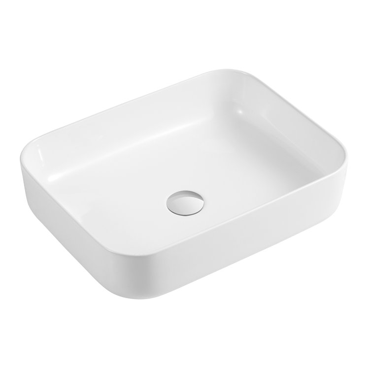 Glossy White Ceramic Rectangle Bathroom Vessel Sink, 15.75"