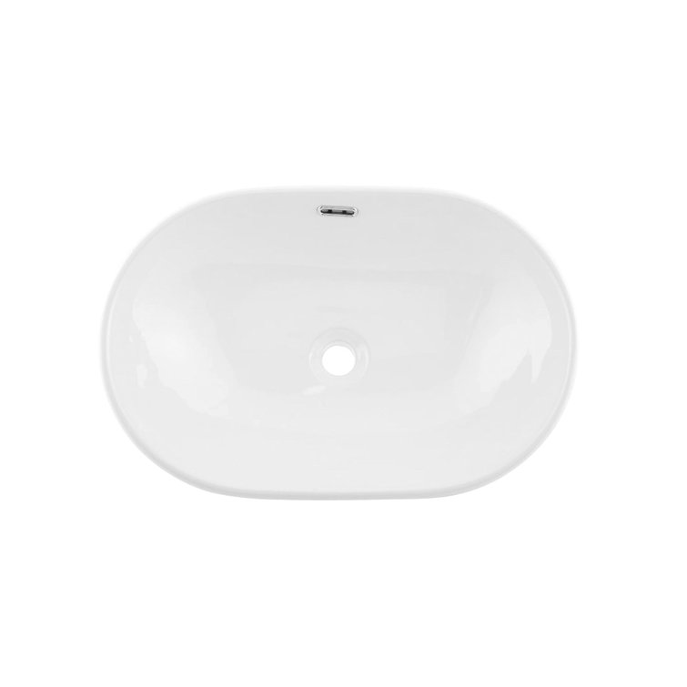 White Ceramic Oval Bathroom Vessel Sink, 23" Length