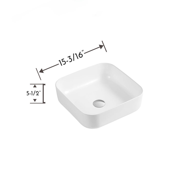 Glossy White Ceramic Square Bathroom Vessel Sink 15.18"