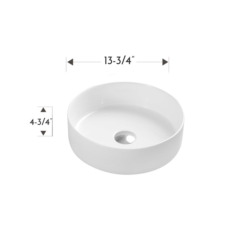 Matte Black Round Ceramic Bathroom Vessel Sink, 14"
