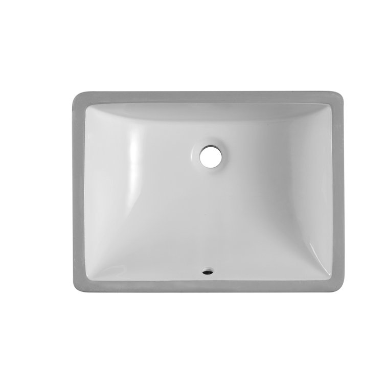 Glossy White Ceramic Square Undermount Bathroom Sink