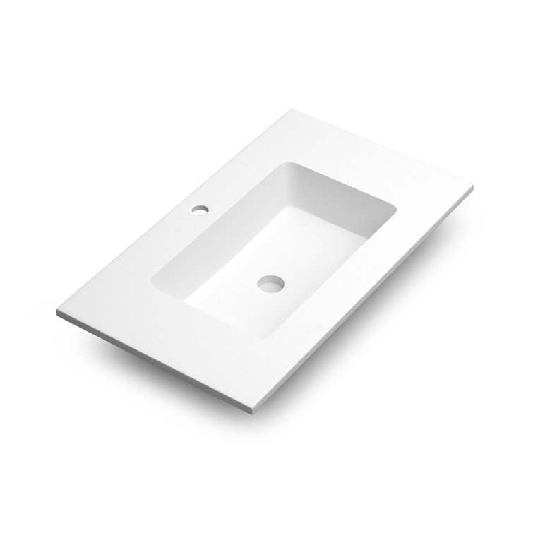 Matte White Acrylic Undermount Bathroom Sink, 32 inch