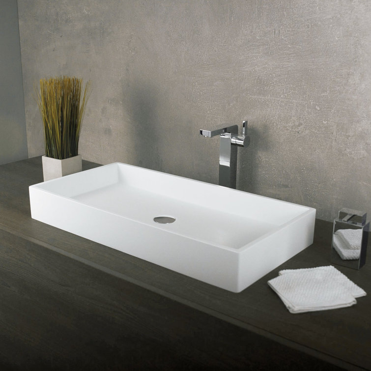 Matte White Acrylic Rectangular Vessel Bathroom Sink