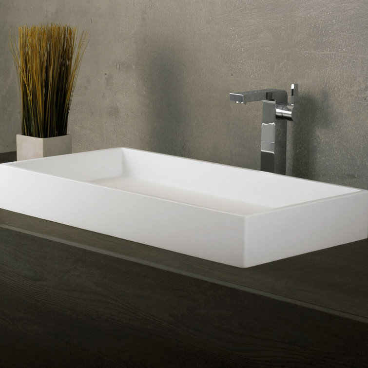 Matte White Acrylic Rectangular Vessel Bathroom Sink
