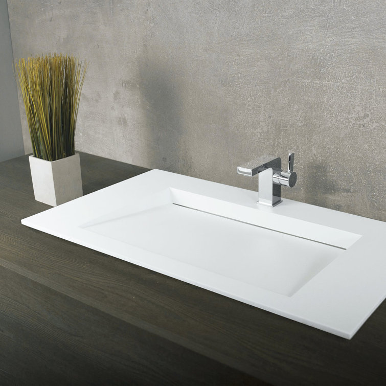 Matte White Acrylic Rectangular Bathroom Vessel Sink