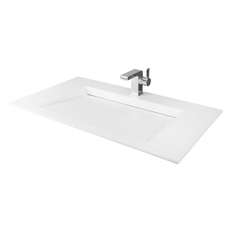 Matte White Acrylic Rectangular Bathroom Vessel Sink