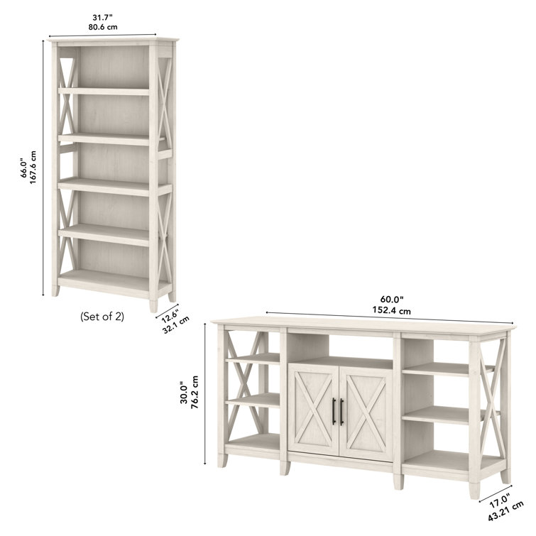 Coastal Charm Linen White Oak Media Center with Integrated Bookcases