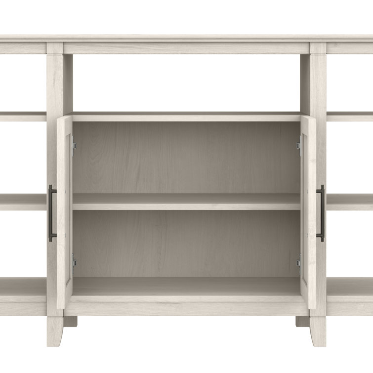 Coastal Charm Linen White Oak Media Center with Integrated Bookcases